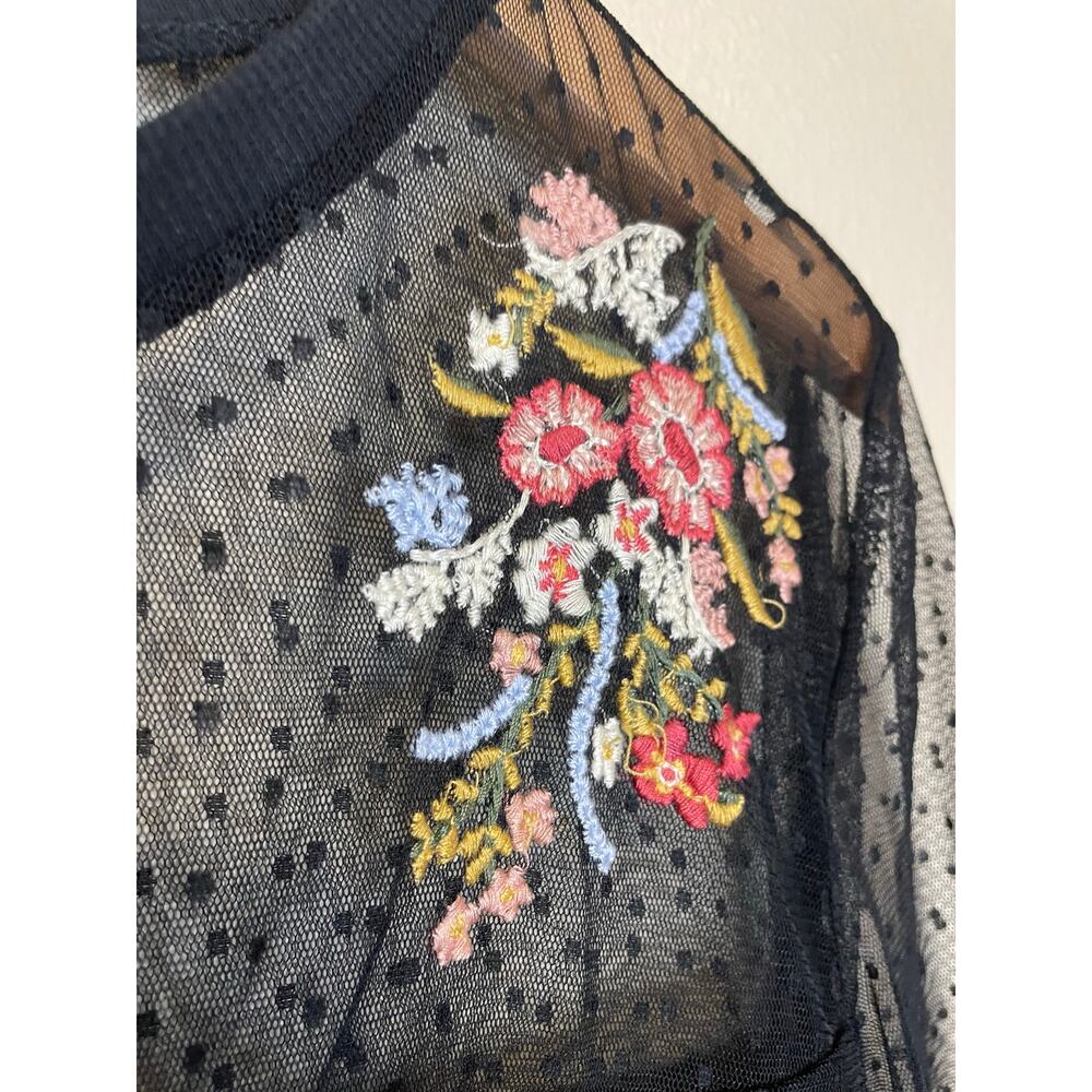 Xhilaration Floral Embroidered Black Mesh Bell Sleeve Tulle Whimsygoth Blouse Lg - Picture 7 of 10